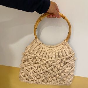 Banana Republic, bamboo handle, cream colored, substantial purse or hand bag.